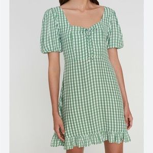 Faithfull the brand green check mini dress